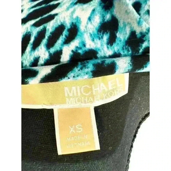 Michael Kors Slinky Animal Print Long Sleeve Mid Dress Size XS Blue & Black - Picture 3 of 5